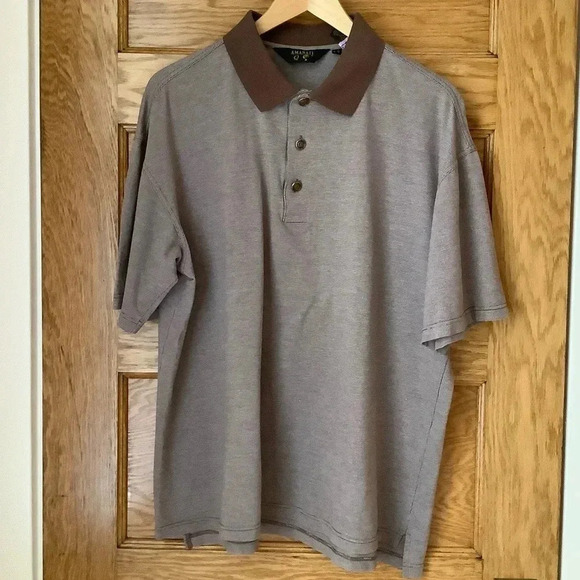 VINTAGE Oversized Brown Cotton Knit Polo Shirt - Picture 2 of 14